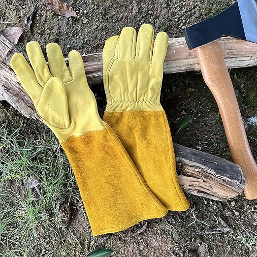 Thorn Proof Gardening Gloves, 100% Cowhide Comfortable Breathable for Rose Pruning, Cactus Handling and Gardening