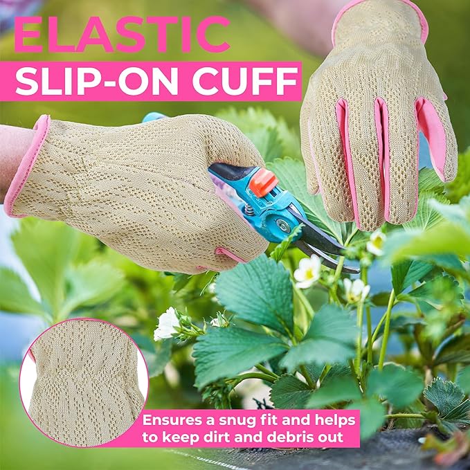 HANDLANDY Gardening Gloves for Women, Breathable Ladies Leather Garden Yard Gloves Best Gift for Gardeners