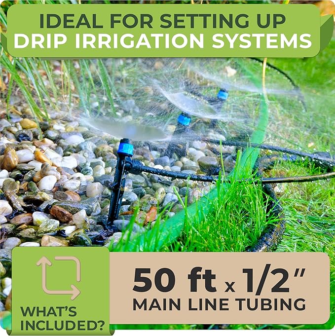 Carpathen 50 FT 1/2 Irrigation Tubing Mainline - Drip Irrigation Tubing Perfect for Push-To-Connect Garden Irrigation System, or as Blank Distribution Hose for Any Gardening Project