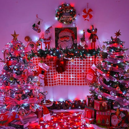 YEGUO 66ft 200 LED Christmas Lights Outdoor Waterproof, 8 Modes Purple String Lights Plug in, Green Wire Twinkle Tree Lights Indoor with Timer Memory