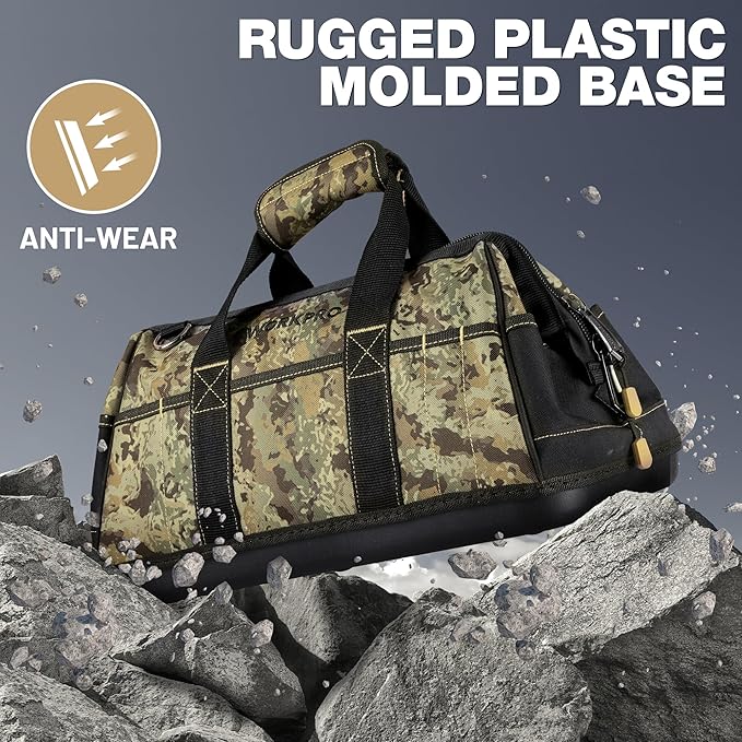 WORKPRO 16-Inch Wide Mouth Tool Bag, Tool Bags for Men with Adjustable Shoulder Strap, Waterproof Oxford Fabric and Sturdy Buttom