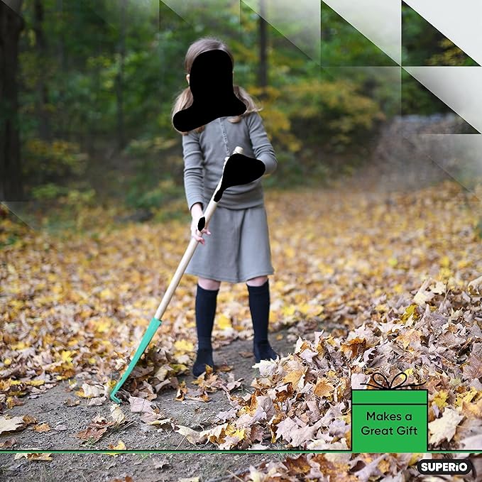 Rakes with Hardwood Handle, Durable Plastic Head to Sweep Leaves in Lawn and Tidying Up The Garden, 34" (Green), 6 Pack