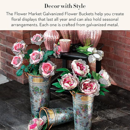 MACKENZIE-CHILDS Galvanized Flower Buckets, Decorative Metal Buckets, Flower Market, Set of 3