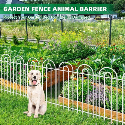 15 Panels Decorative Garden Fence, 24 in(H) X 30 ft(L) No Dig Dog Fence Outdoor for Yard, Rustproof Metal Garden Fencing Animal Barrier with Ground Stakes, Temporary Fencing for Patio Outdoor, White