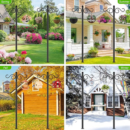 Double Shepherds Hooks for Outdoor,2 Pack 70 Inch Bird Feeder Pole with 5 Prongs Base,Heavy Duty Shepherds Hook,Suitable for Garden in Hanging Flower Basket,Lantern,Bird Nests (2 Pack 70 inch)