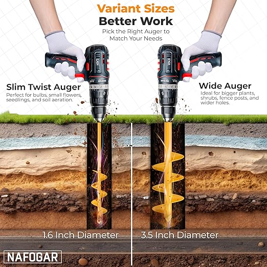 Garden Auger Drill Bit for Planting - Pack of (2) - 1.6”x16.5” & 3.5”x16” – Garden Spiral Hole Digging for Planting, Bulbs, Bedding Plants & More - Compatible with 3/8 Inch Hex Drive