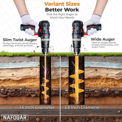 Garden Auger Drill Bit for Planting - Pack of (2) - 1.6”x16.5” & 3.5”x16” – Garden Spiral Hole Digging for Planting, Bulbs, Bedding Plants & More - Compatible with 3/8 Inch Hex Drive
