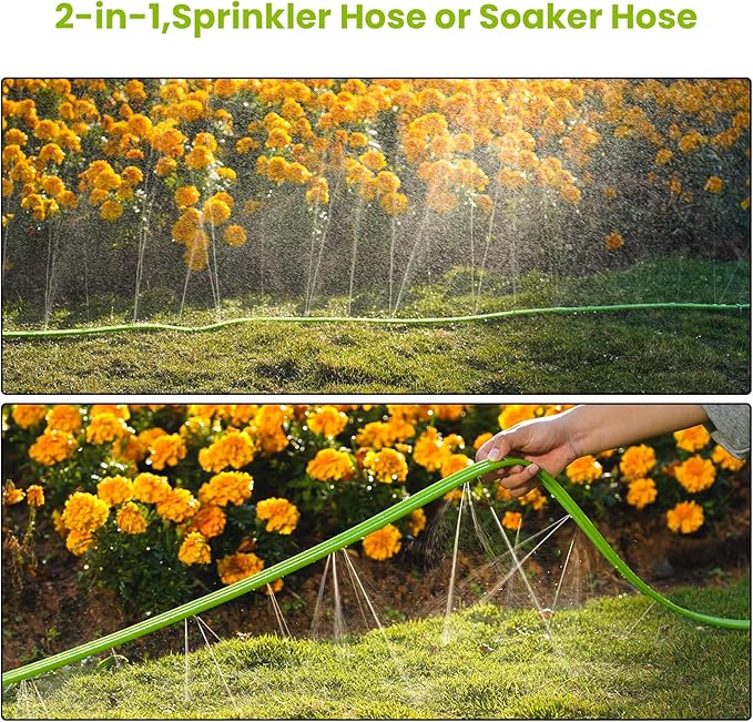 Sprinkler Soaker Hose 50FT with Holes, Garden Watering Hose with Stakes, Drip Hose Sprinkler, Efficient Saving Water for Lawn Garden and Yard, Leakproof