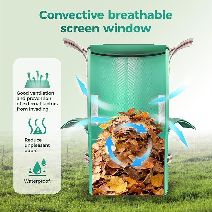 Compost Bins Outdoor 32 Gallon Reusable Garden Yard Waste Bag Breathable Thickened Foldable with 4 Handles for Leaf Compost Collection