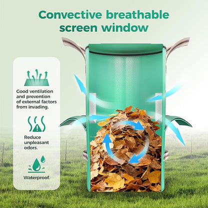Compost Bins Outdoor 32 Gallon Reusable Garden Yard Waste Bag Breathable Thickened Foldable with 4 Handles for Leaf Compost Collection