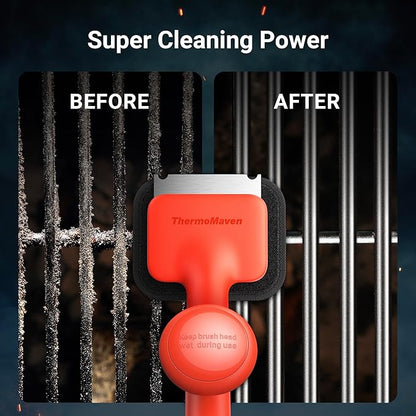 ThermoMaven BBQ Grill Brush Bristle Free - 17" Safe Steam Grill Cleaner Brush with Scraper and 5 Brush Heads for Porcelain/Gas/Charcoal Grill Outdoor Grill Barbecue Cleaner