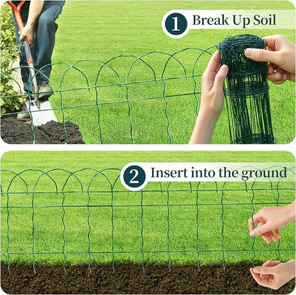 2 Rolls Green Garden Fence Border, 14 in x 40 ft Metal Folding Fence Wire Roll Garden Border Edging, Garden Fence Roll Flower Bed Fencing for Outdoor Yard