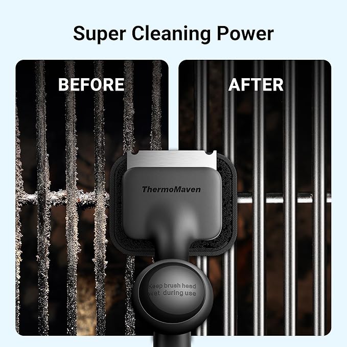 ThermoMaven BBQ Grill Brush Bristle Free - 17" Safe Steam Grill Cleaner Brush with Scraper and 5 Brush Heads for Porcelain/Gas/Charcoal Grill Outdoor Grill Barbecue Cleaner
