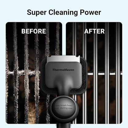 ThermoMaven BBQ Grill Brush Bristle Free - 17" Safe Steam Grill Cleaner Brush with Scraper and 5 Brush Heads for Porcelain/Gas/Charcoal Grill Outdoor Grill Barbecue Cleaner