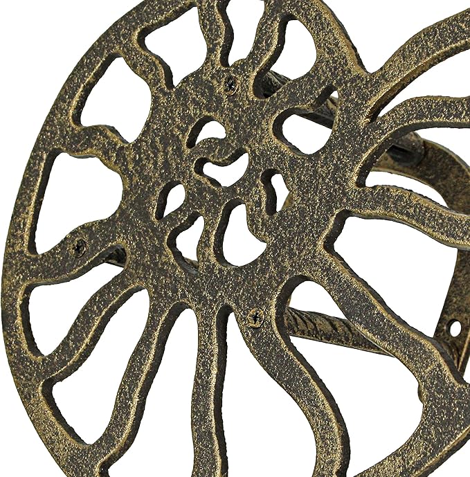 12-Inch Bronze Finish Cast Iron Nautilus Seashell Decorative Hose Holder: Wall-Mounted Outdoor Nautical Décor for Stylish and Functional Garden Organization