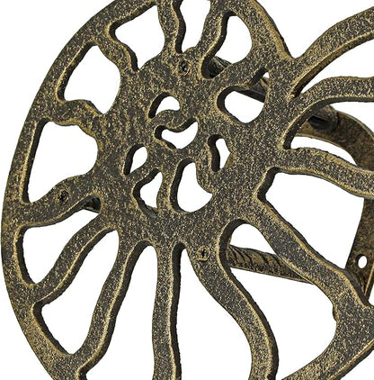 12-Inch Bronze Finish Cast Iron Nautilus Seashell Decorative Hose Holder: Wall-Mounted Outdoor Nautical Décor for Stylish and Functional Garden Organization