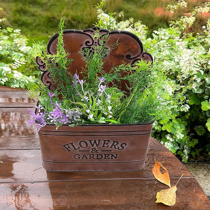 CVHOMEDECO. Farmhouse Metal Wall Planter Rustic Galvanized Flower Holder Wall Mount Flower pots for Indoor, Outdoor and Wall Decor, Set of 2 (Rusty)