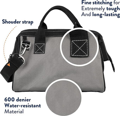 Olympia Tools Bag 12 Inch, Heavy Duty Tools Bag with 4 Large Pockets, Adjustable Shouder Straps and 600D Reinforced Material