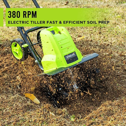 STEELITE 16-Inch Corded Electric Tiller, 13.5 Amp Powerful Garden Cultivator for Soil Preparation and Landscaping – Lightweight, Durable, and Easy to Use
