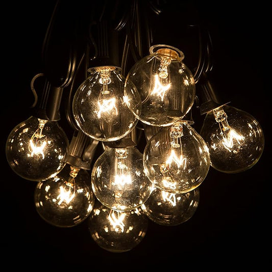 Hometown Evolution, Inc. 10 Foot Outdoor Globe String Lights (10 Foot, G40 Clear - Black Wire - 1.6" 5-Watt Bulbs)
