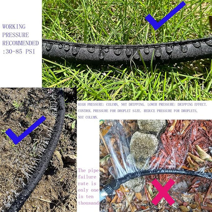 2025 Flat Soaker Hose 150 ft with Stakes for Garden, 75ft x 2 Linkable Drip Hose Diy Garden Irrigation System Saving 80% Water, Dual-layer Leak-free Design Water Hose with Holes