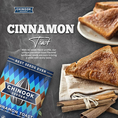 Chinook Seedery Roasted Jumbo Sunflower Seeds - Keto Snacks - Best For Snack Packs - Gluten Free, Non GMO Snack Food Gifts - 4 ounce (Pack of 3) - Cinnamon Toast Flavor