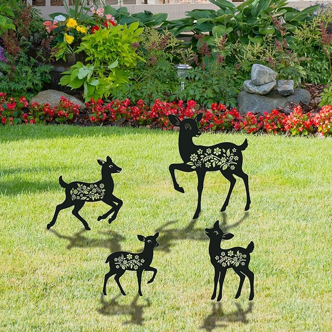 Deer Metal Garden Stakes Yard Decor, 3PCS Deer Black Silhouette Outdoor Garden Decor for Yard Art, Patio, Outside, Lawn Ornaments
