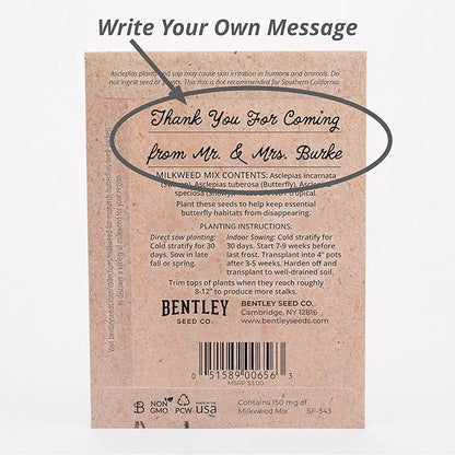 Bentley Seeds Co. Seed Packets for Planting - Party Favors for Indoors and Outdoors Gardening - Non GMO, Non-Coated - Bulk Pack of 25 Milkweed (Common, Showy & Butterfly Mix)