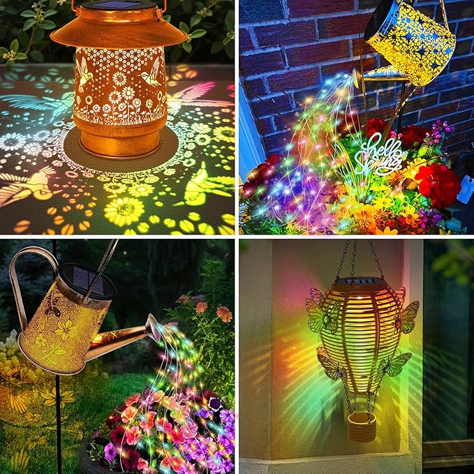 VOOKRY Watering Can Solar Lights Replacement Top - 1 Pack 3.6in Round Solar Panel with 3.5Ft 80 LED Flashing String Lights, Outdoor Waterproof Lantern Decorative Replacement Accessories(Multicolor)