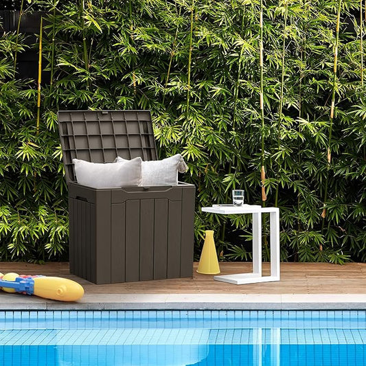 Greesum 31 Gallon Resin Deck Box All Weather Outdoor Storage Boxes for Patio Furniture Set,Outdoor Toys,Garden Tools,Brown