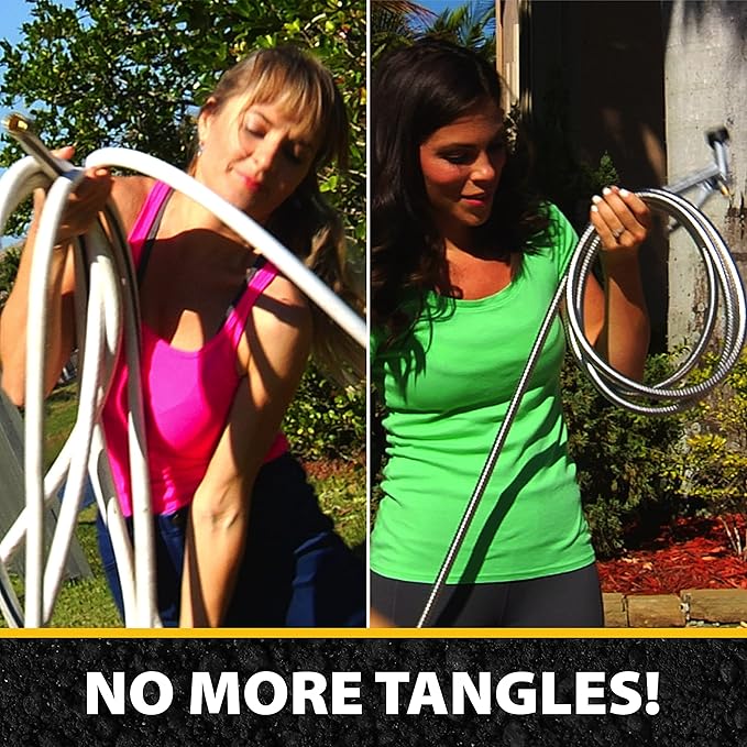 Bionic Steel 25 Ft Metal Garden Hose with Nozzle, 25Ft x 5/8 In. Premium 304 Stainless Steel Metal Water Hose, Flexible Non Kinking, Lightweight, Heavy Duty, for Yard, Outdoor