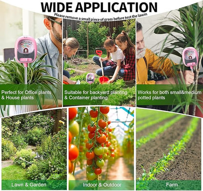 HSLGOVE 4-in-1 Soil Test Kit – Soil Moisture Meter, pH, Fertility & Sun-Light, No Battery Required, Large Dial Soil Tester for Indoor & Outdoor Gardening, Lawn, Farm – MilkPink