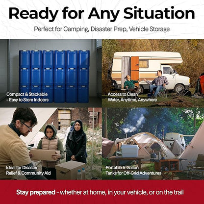 Emergency Water Storage Containers - 5 Gallon Each Water Storage Tank w/Lids + Spigot - Water Storage Container, Emergency Water Container, Survival Storage Tank - Stackable (30 Gallons (6 Tanks))