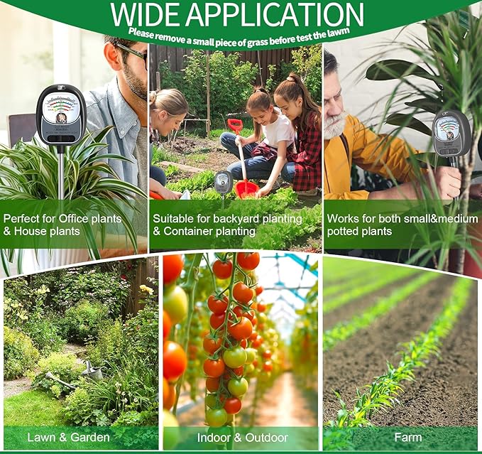 Soil Tester, Soil Moisture Meter/Soil pH Meter/Sun-Light/Fertility for Gardening, Large Dial Soil pH Tester Plant Water Meter for Indoor&Outdoor Garden,Farm Soil Test Kit-MatteBlack