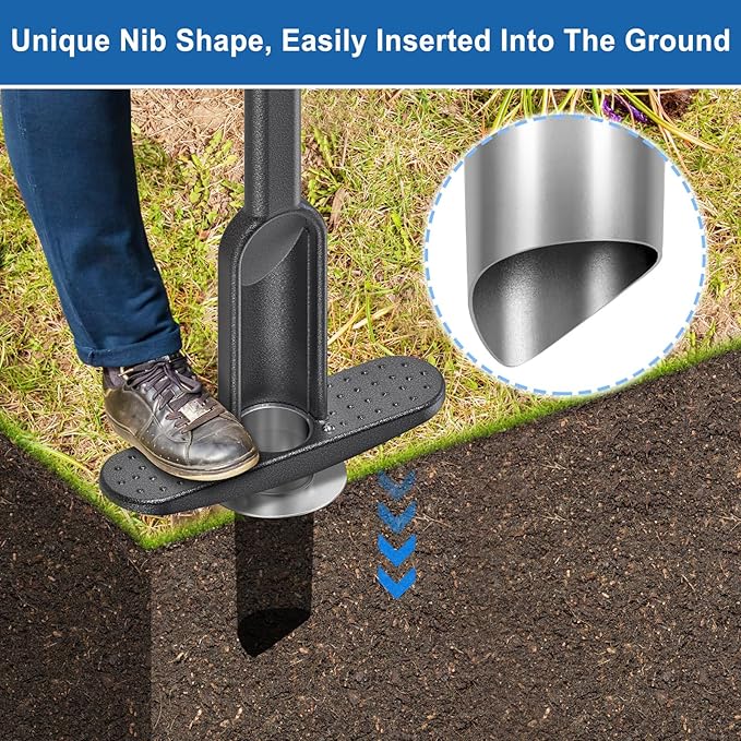 Grass Plugger Tool with Adjustable Digging Depth from 3 to 6 Inch Bulb Planter with Long Handle Plug Cutter Bulb Transplanter Tool for Plants Digging Holes, Repair of Turf, Transplant Seedling