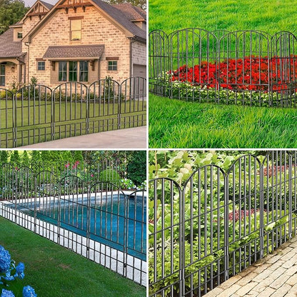 Adavin Animal Barrier Garden Fence,10 Pack Black 12''L x 25" H no dig Fence, Underground dig Protection for Dog Rabbits Rustproof Metal Wire Panel Border, 10 ft Ground Stakes for Outdoor Patio