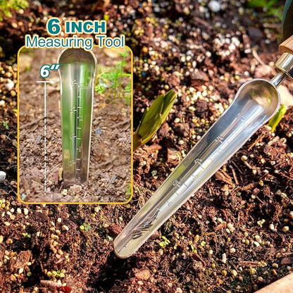 Berry&Bird Seeding Widger,Stainless Steel Seed Dibber Tool with Measuring Scale,Wooden Handle Garden Bulb Trowel for Seed Planting Tool Hand Shovel Planter Transplanter Dibber Soil Digginng