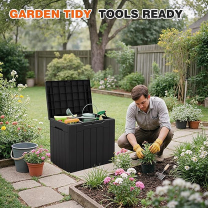 32 Gallon Deck Box Outdoor Indoor Waterproof Storage Box for Patio Furniture, Pool Accessories, Garden Tools, and Cushion Storage, Black