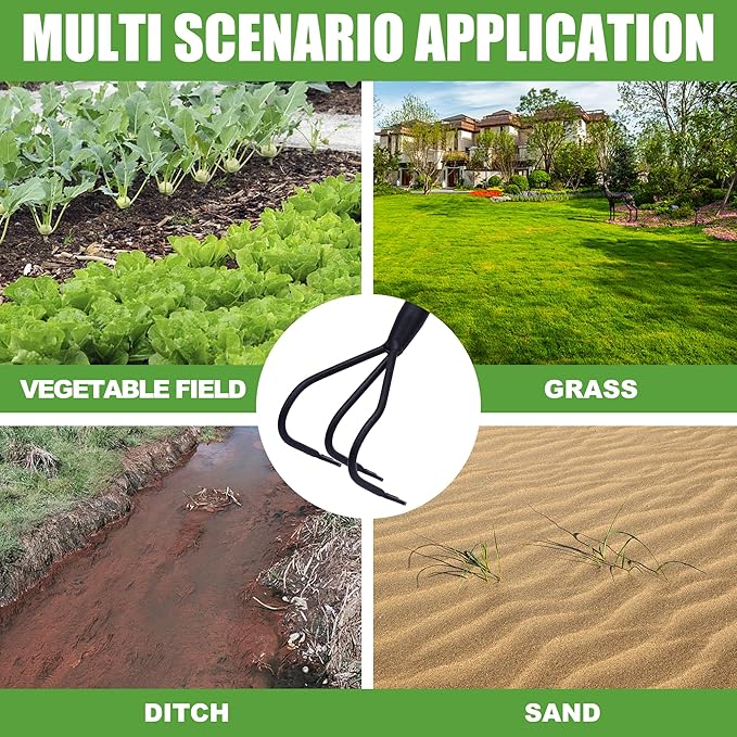 3-Tine Long Handle Tiller, Garden Cultivator with 55"-15.5" Adjustable Handle, for Loosening Soil, Tilling, Weeding and Fertilizing, Suitable for Elderly and Women