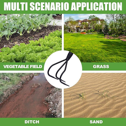 3-Tine Long Handle Tiller, Garden Cultivator with 55"-15.5" Adjustable Handle, for Loosening Soil, Tilling, Weeding and Fertilizing, Suitable for Elderly and Women