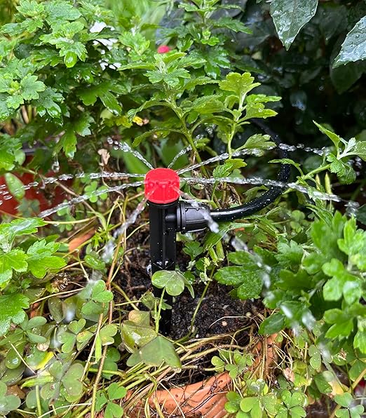 50pcs Drip Irrigation Emitters with Stake, Adjustable 360 Degree Water Flow Lock Barbed Dripper for 1/4" Drip Irrigation Tubing，Garden Irrigation Sprayer for (4-7mm) Watering System