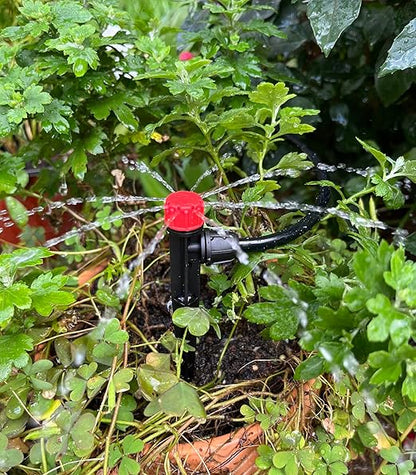 50pcs Drip Irrigation Emitters with Stake, Adjustable 360 Degree Water Flow Lock Barbed Dripper for 1/4" Drip Irrigation Tubing，Garden Irrigation Sprayer for (4-7mm) Watering System