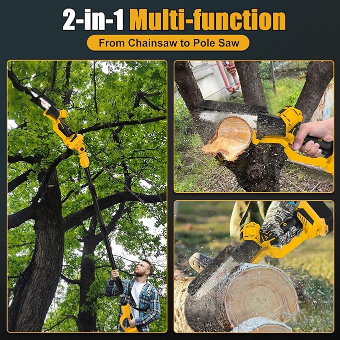 2-in-1 Cordless 6 Inch Pole Saw, Brushless Pole Chainsaws Compatible with Dewalt 20V MAX Battery (No Battery), with 8.5 FT MAX Extension Pole for Tree Branches Pruning, Wood Cutting