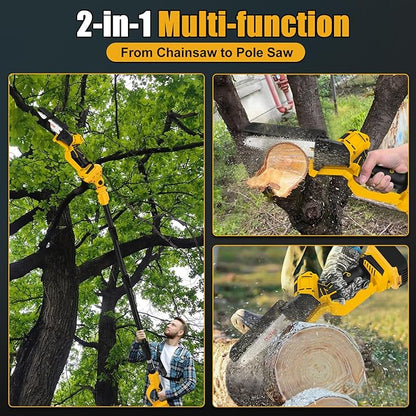 2-in-1 Cordless 6 Inch Pole Saw, Brushless Pole Chainsaws Compatible with Dewalt 20V MAX Battery (No Battery), with 8.5 FT MAX Extension Pole for Tree Branches Pruning, Wood Cutting