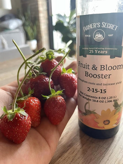 Farmer’s Secret Fruit & Bloom Booster Fertilizer (8oz) - Super Concentrated - Boosts Flowering and Yield on All Varieties of Fruits, Vegetables and Flowers