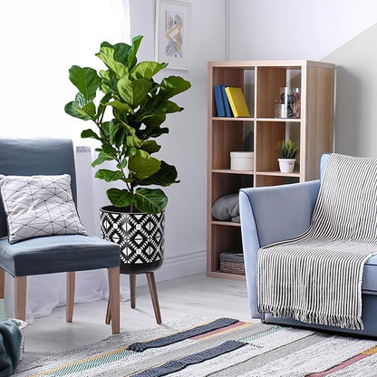 D'vine Dev 12 Inch Planter Pot with Stand, Mid-Century Tall Plant Pot with Legs for Indoor Plants, White/Black, 88-G-C-4