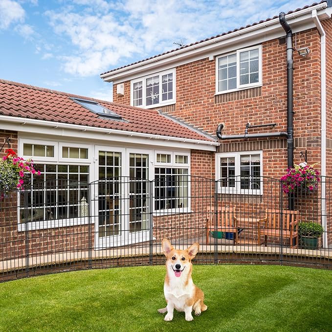 INJOPEXI Decorative Garden Fence 12 Panels 23.6ft (L)×36in (H) Garden Fences with 12 Panels Rustproof Wire No Dig Rabbit Animal Barrier Fencing Rabbit Dog Fence for Yard Patio Outdoor - Without Gate