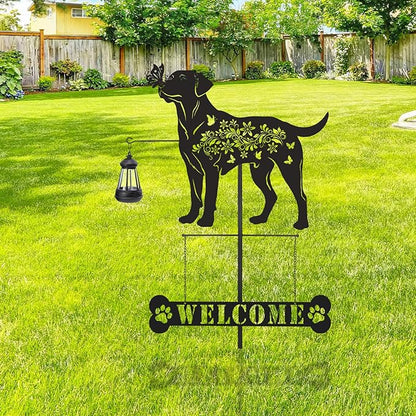 Labrador Metal Garden Stakes Yard Decor with a Lantern, Black Labrador Silhouette Statues Garden Decorative Gifts for Yard Art, Patio, Outside, Lawn Ornaments, Christmas, Backyard