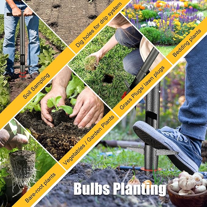 Bulb Planter Tool - 34" Long Handle Sod Plugger Lawn Digger,Auto Plug Eject,Heavy Duty Yard Garden Plant Hole Pluggers for Grass,Tulip Flower ,Soil Transplant Plugging,Turf Repair Transplanting