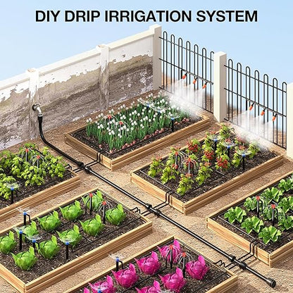 MIXC 226FT Greenhouse Micro Drip Irrigation Kit, Automatic Patio Plant Watering System with 1/4" & 1/2" Tubing, Adjustable Nozzles, Emitters, & Barbed Fittings for Efficient Irrigation